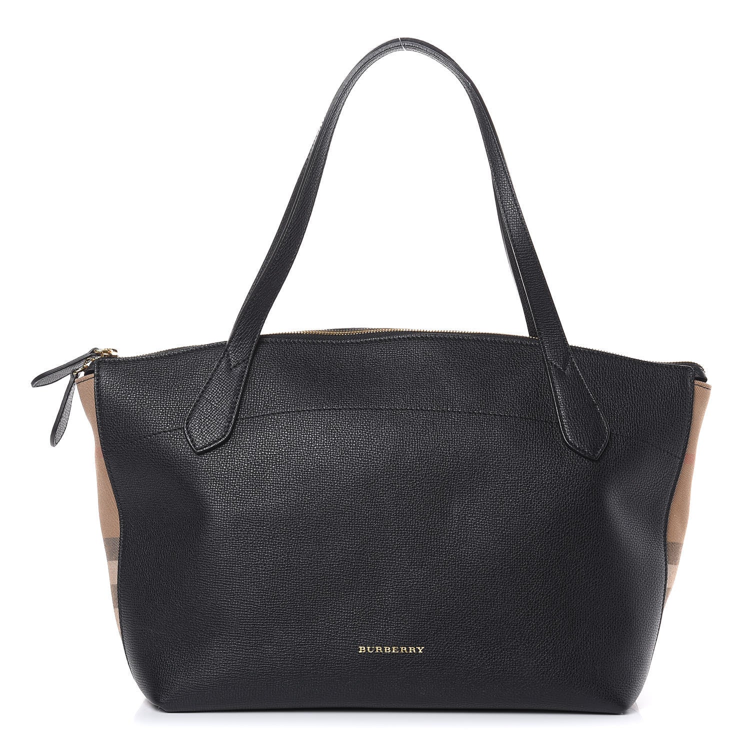 Burberry Derby Calfskin House Check Medium Welburn Tote Black 1 of 13