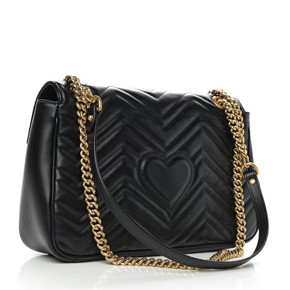 Gucci Calfskin Matelasse Medium GG Marmont Shoulder Bag Black 2 of 10