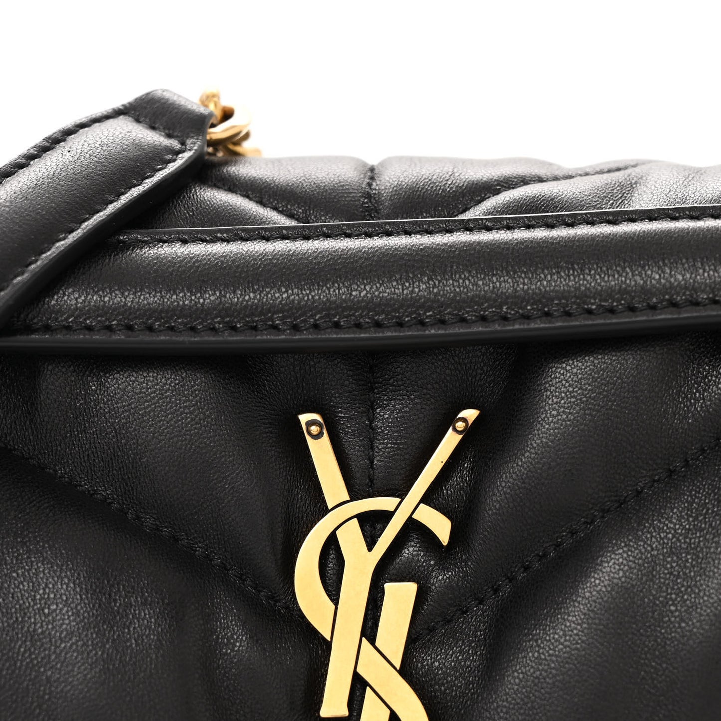 Lambskin Quilted Small Loulou Puffer Monogram Chain Satchel Black