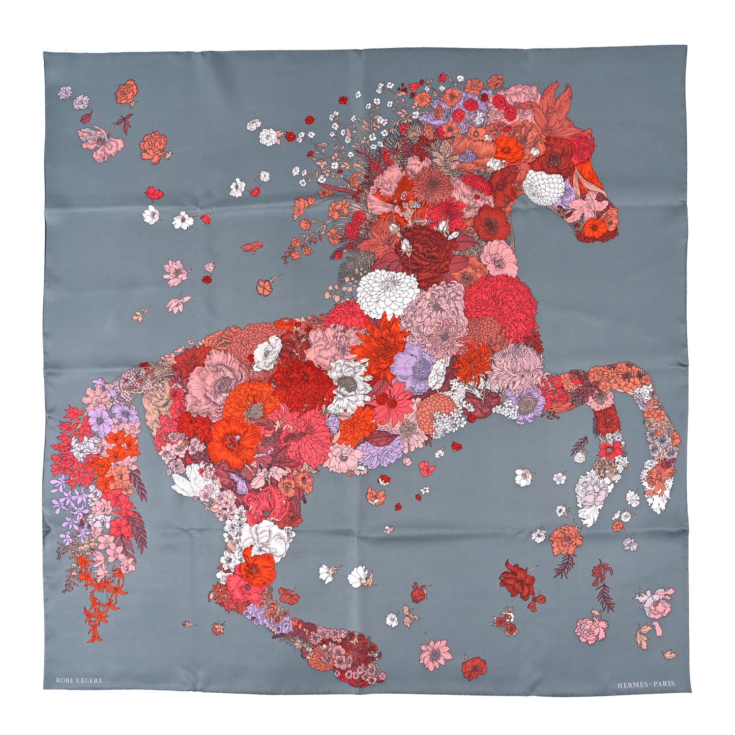 Silk Robe Legere Scarf 90 Gris Corail Rose Pourpre