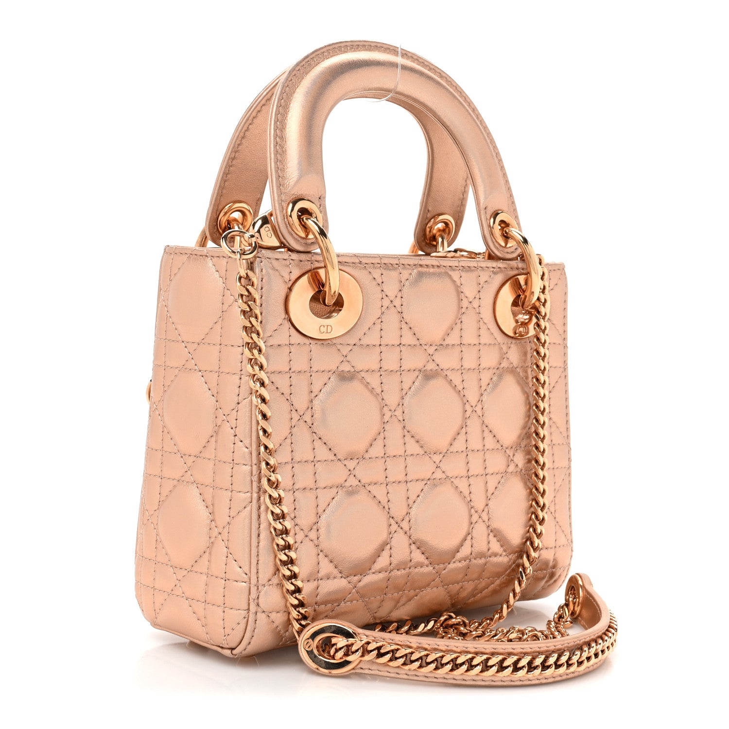 Christian Dior Metallic Lambskin Cannage Mini Lady Dior Gold Rose 3 of 15
