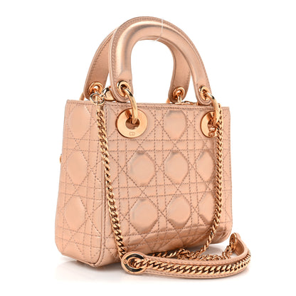 Christian Dior Metallic Lambskin Cannage Mini Lady Dior Gold Rose 3 of 15