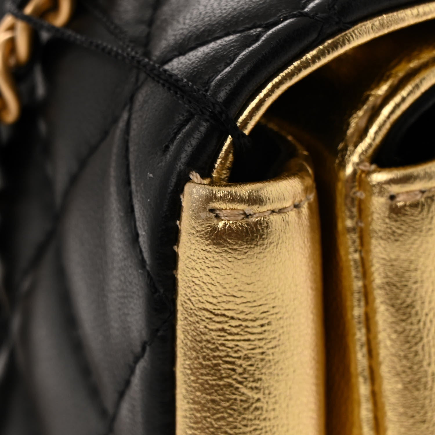 Chanel Lambskin Metallic Quilted Small CC Chic Double Flap Black Gold 12 of 13