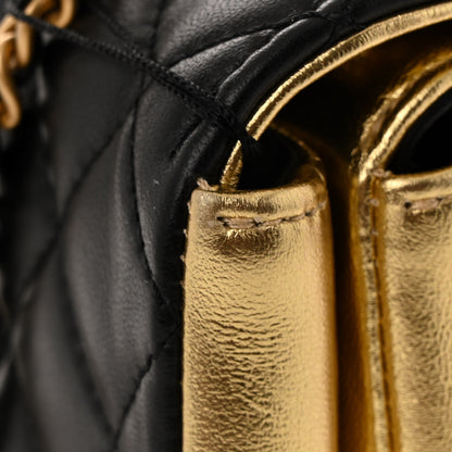Chanel Lambskin Metallic Quilted Small CC Chic Double Flap Black Gold 12 of 13