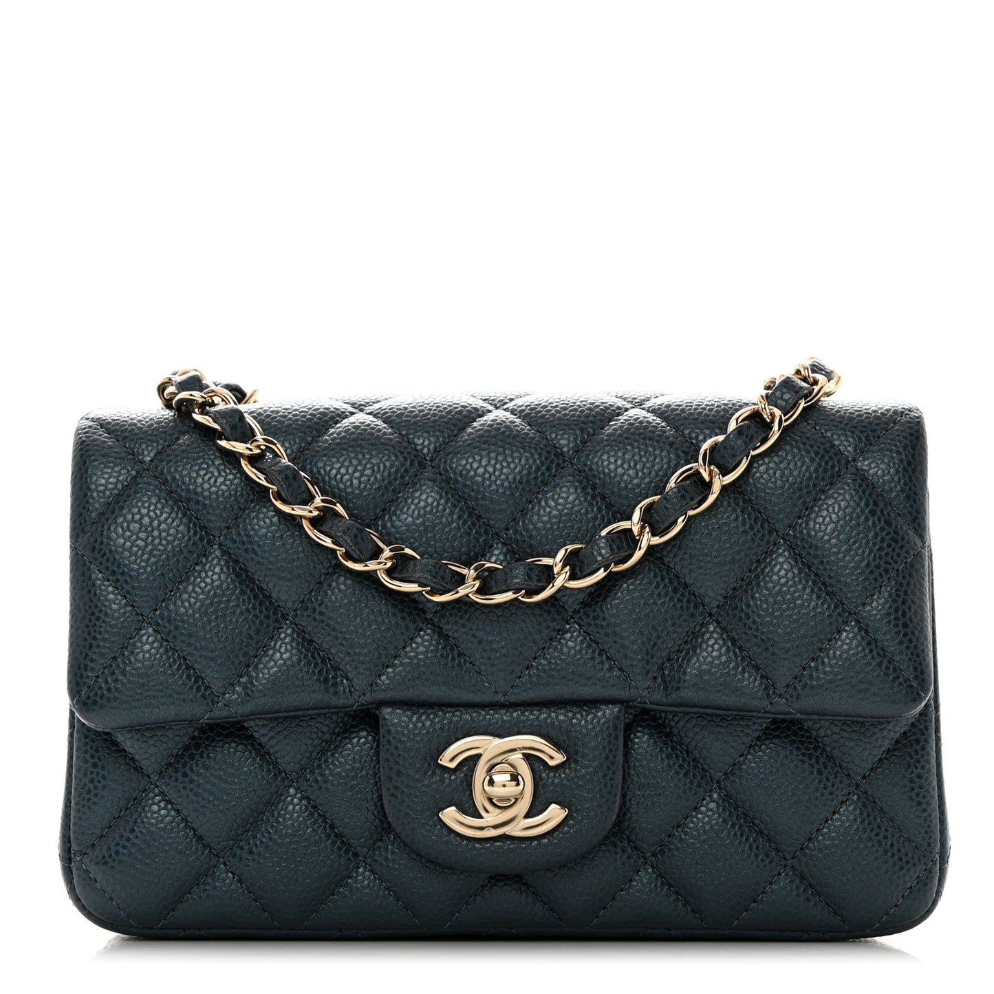 Iridescent Caviar Quilted Mini Rectangular Flap Dark Blue