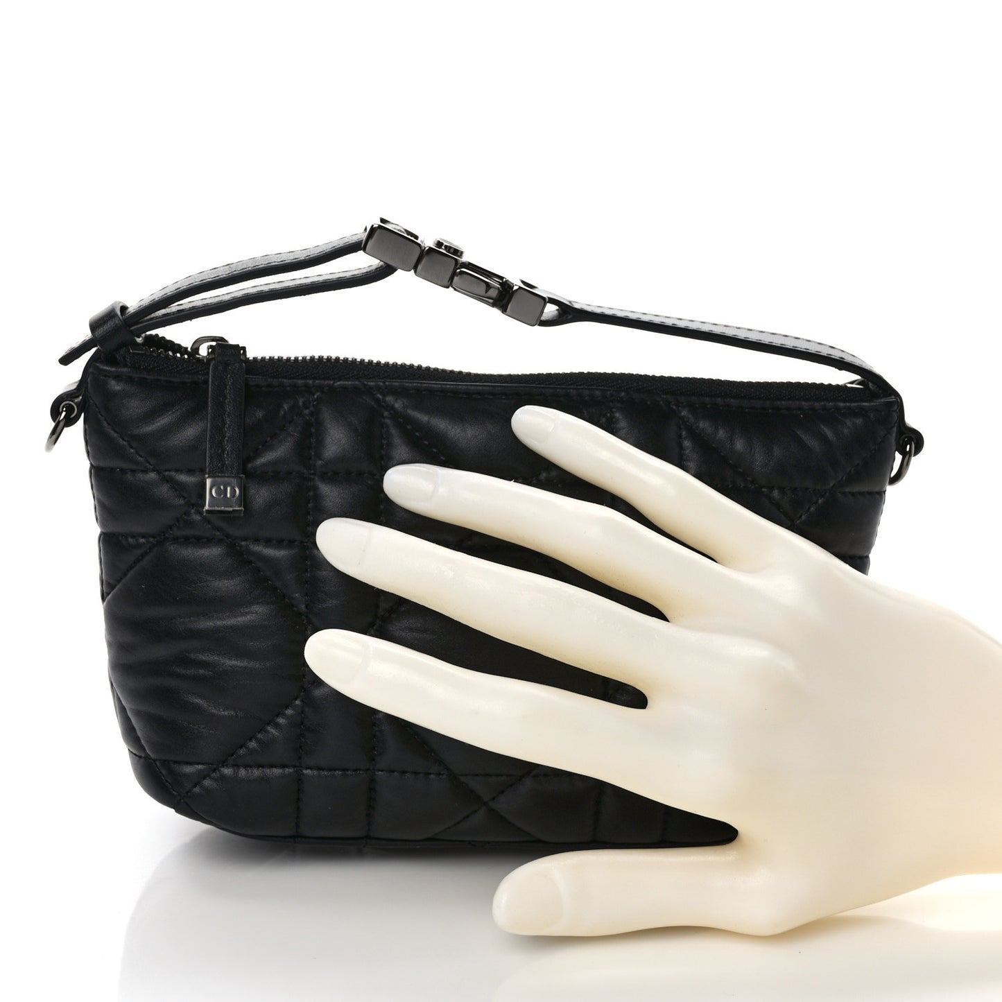Calfskin Macrocannage Small Diortravel Nomad Pouch Black