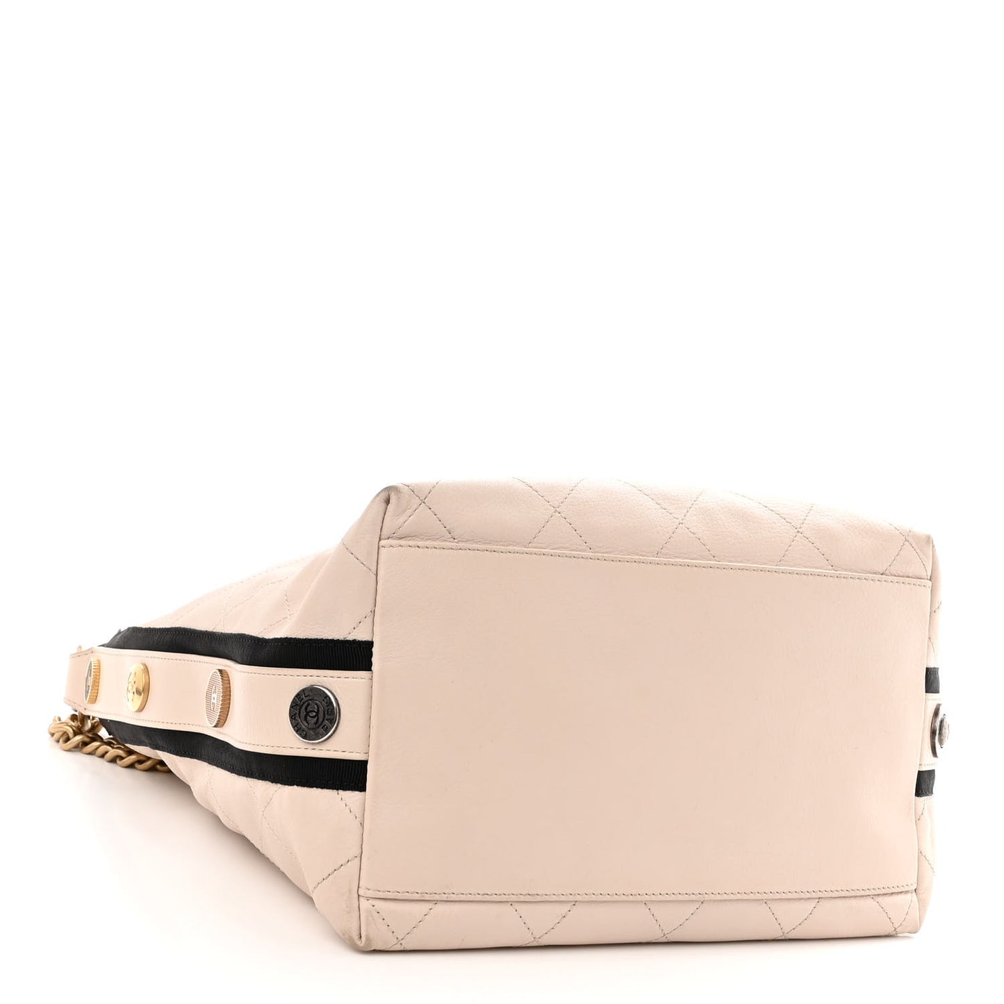 Calfskin Stitched Large Button Up Hobo Ivory Black
