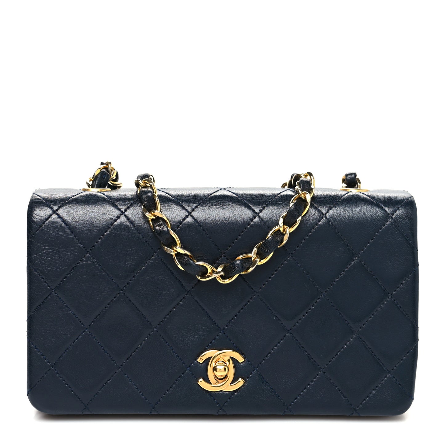Lambskin Quilted Small Single Flap Navy Navy