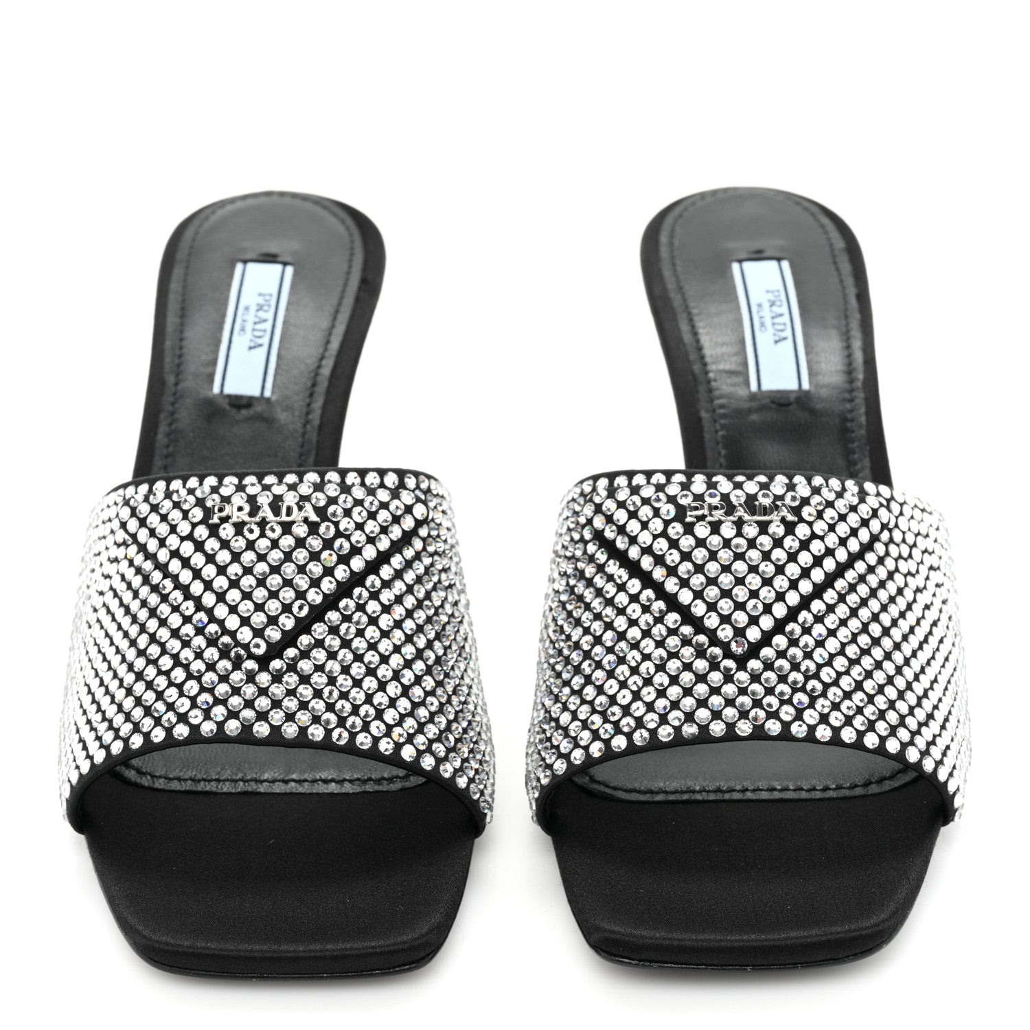 Prada Satin Crystal Logo 65mm Slide Sandals 37.5 Cristal 2 of 11