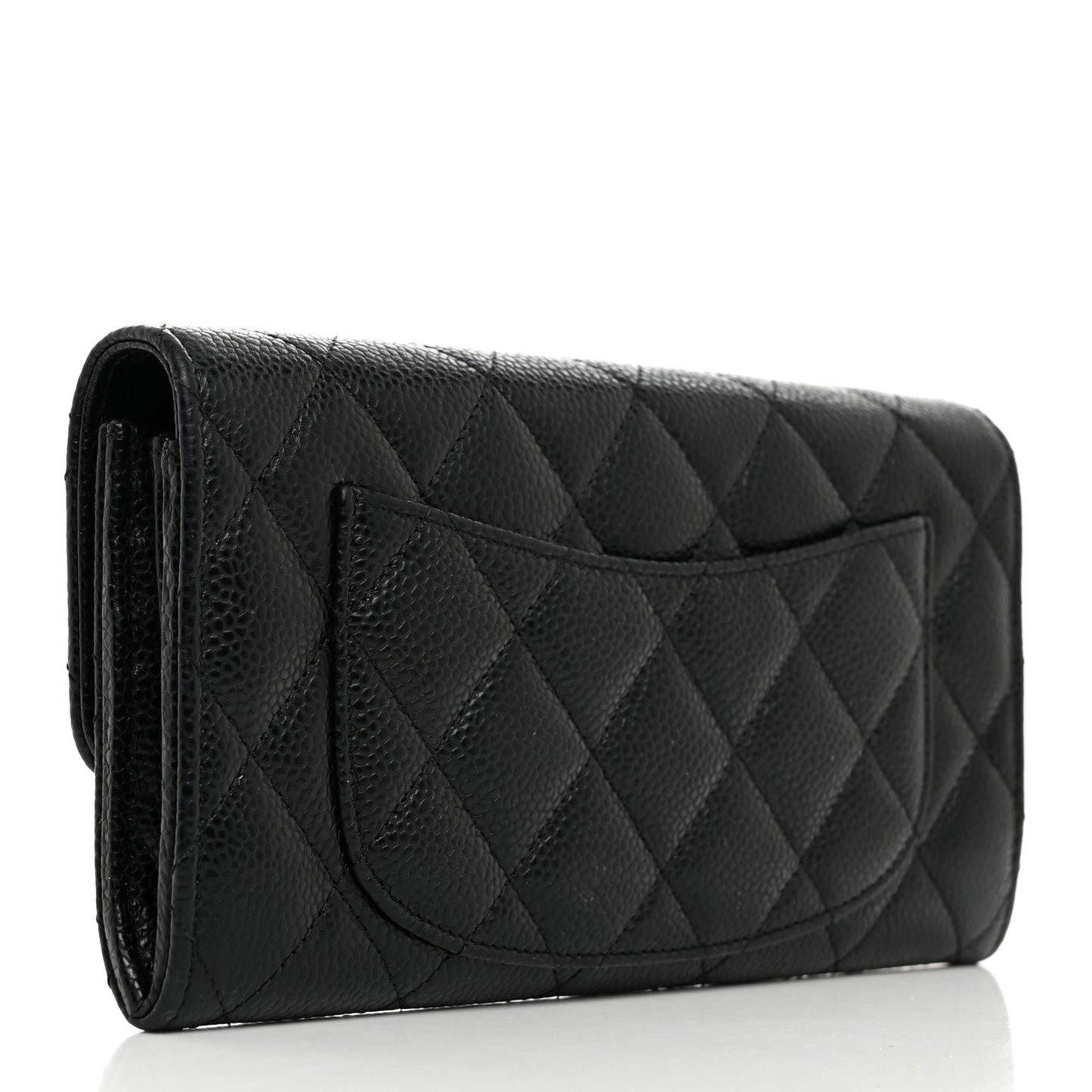 Caviar Quilted Large Gusset Flap Wallet Black