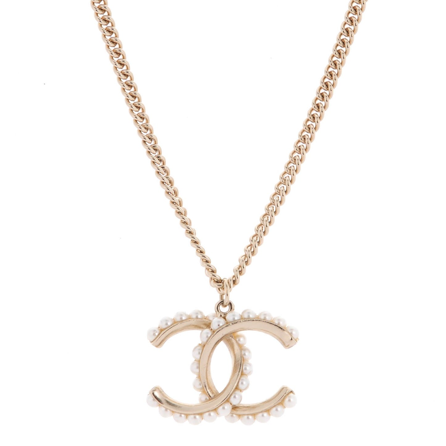 Pearl CC Pendant Necklace Gold