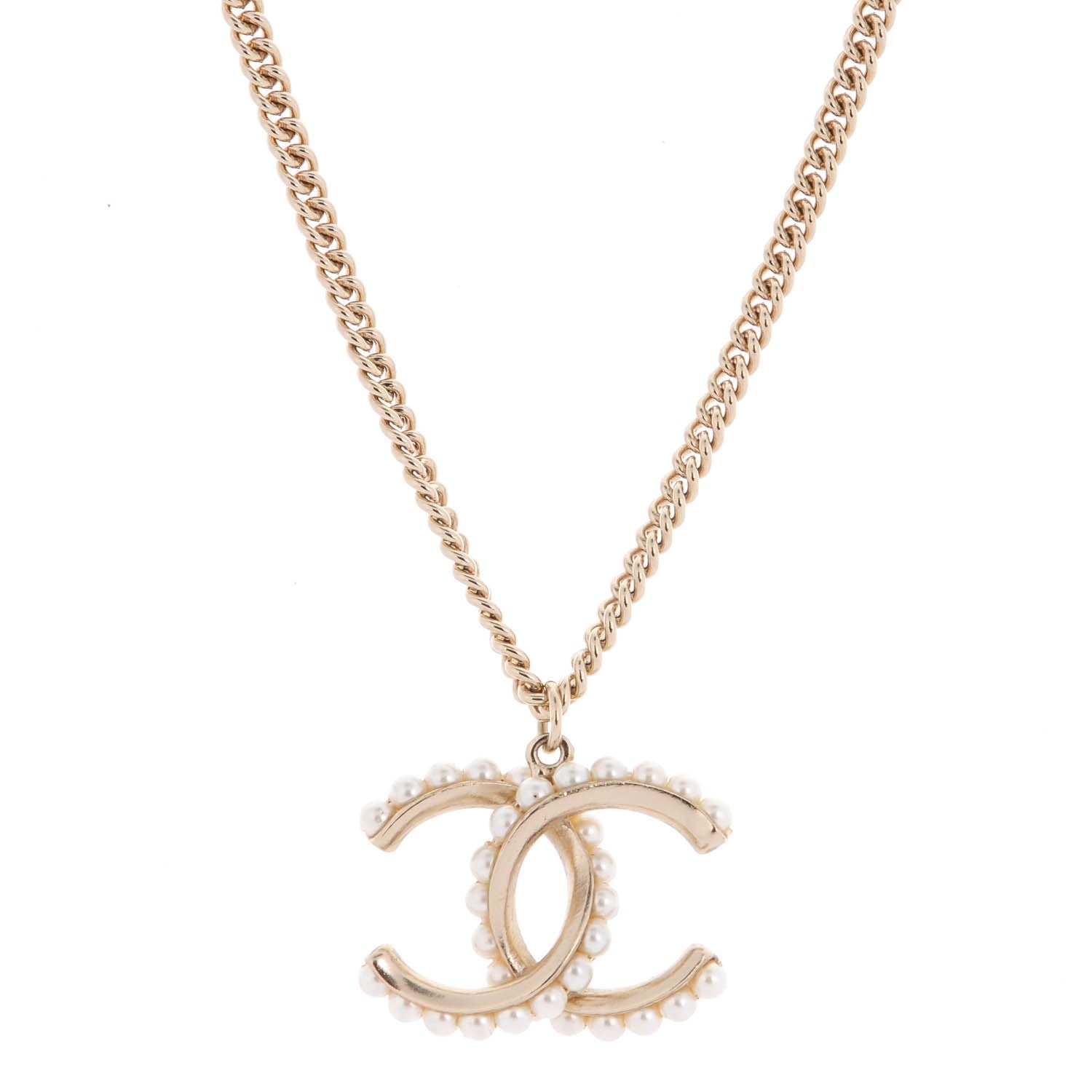 Chanel Pearl CC Pendant Necklace Gold 1 of 6