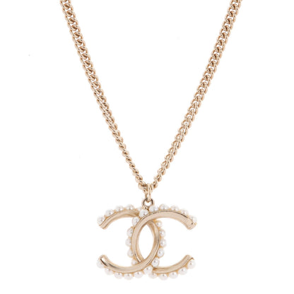 Chanel Pearl CC Pendant Necklace Gold 1 of 6