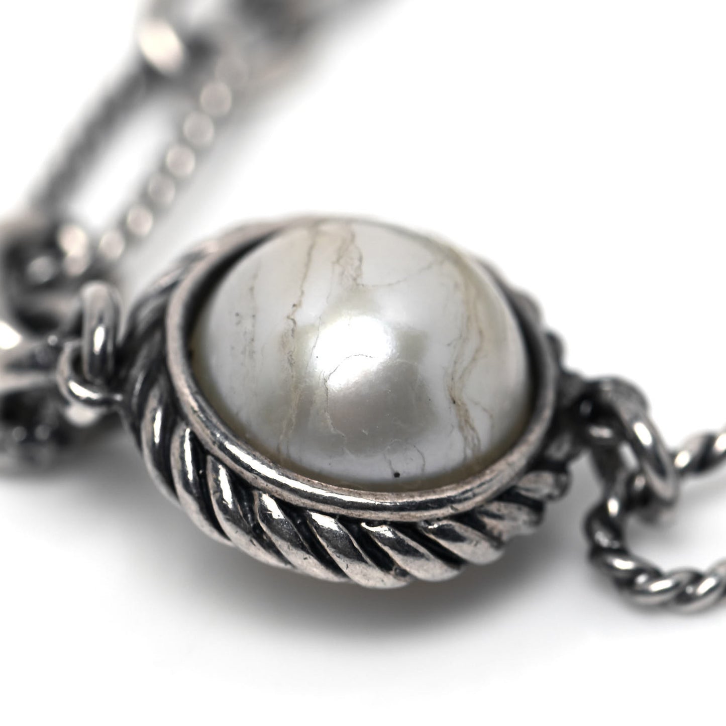 Sterling Silver Pearl Four Row Figaro Bracelet