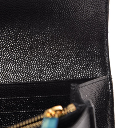 Saint Laurent Grain De Poudre Matelasse Chevron Monogram Flap Wallet Black 10 of 12