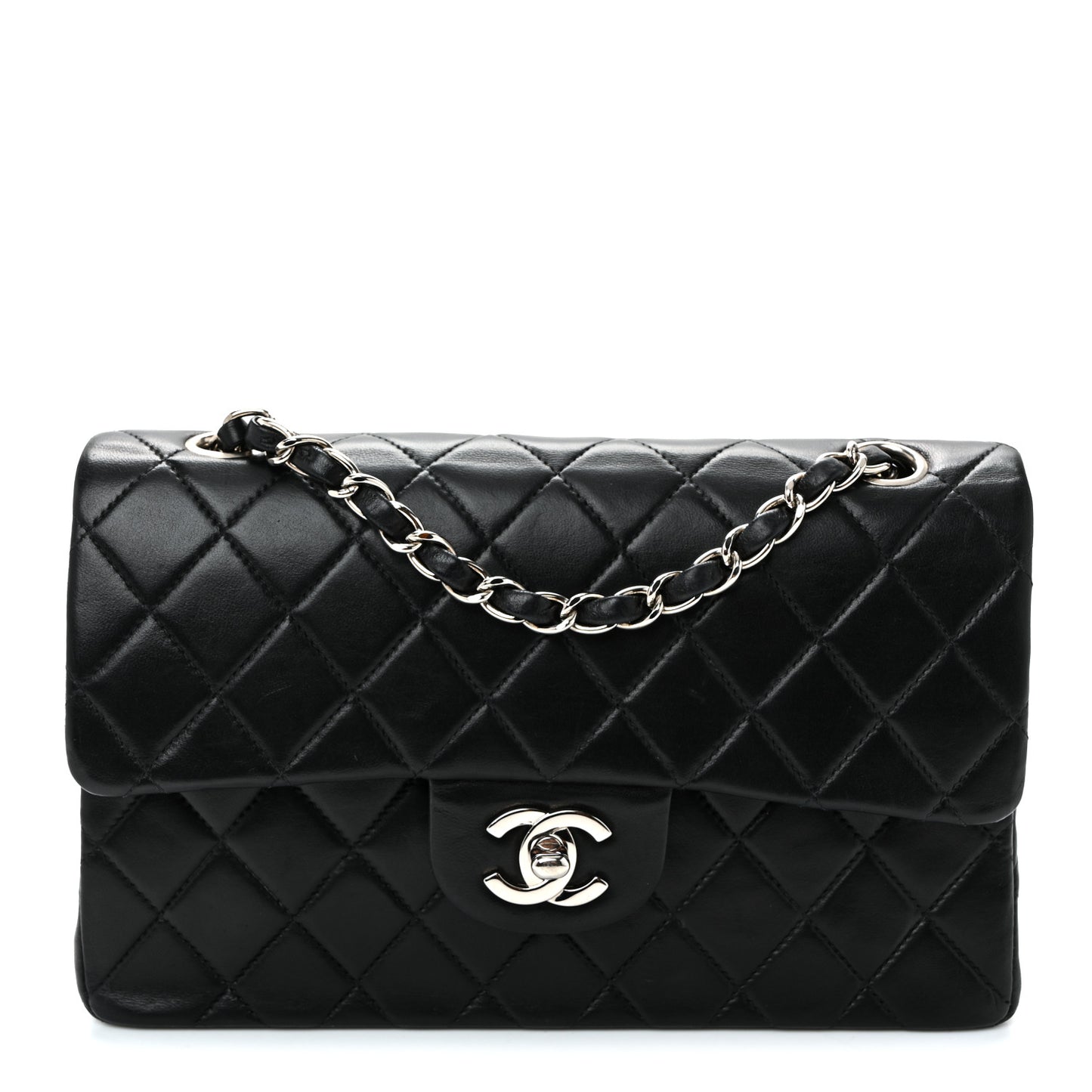 Lambskin Quilted Small Double Flap Black