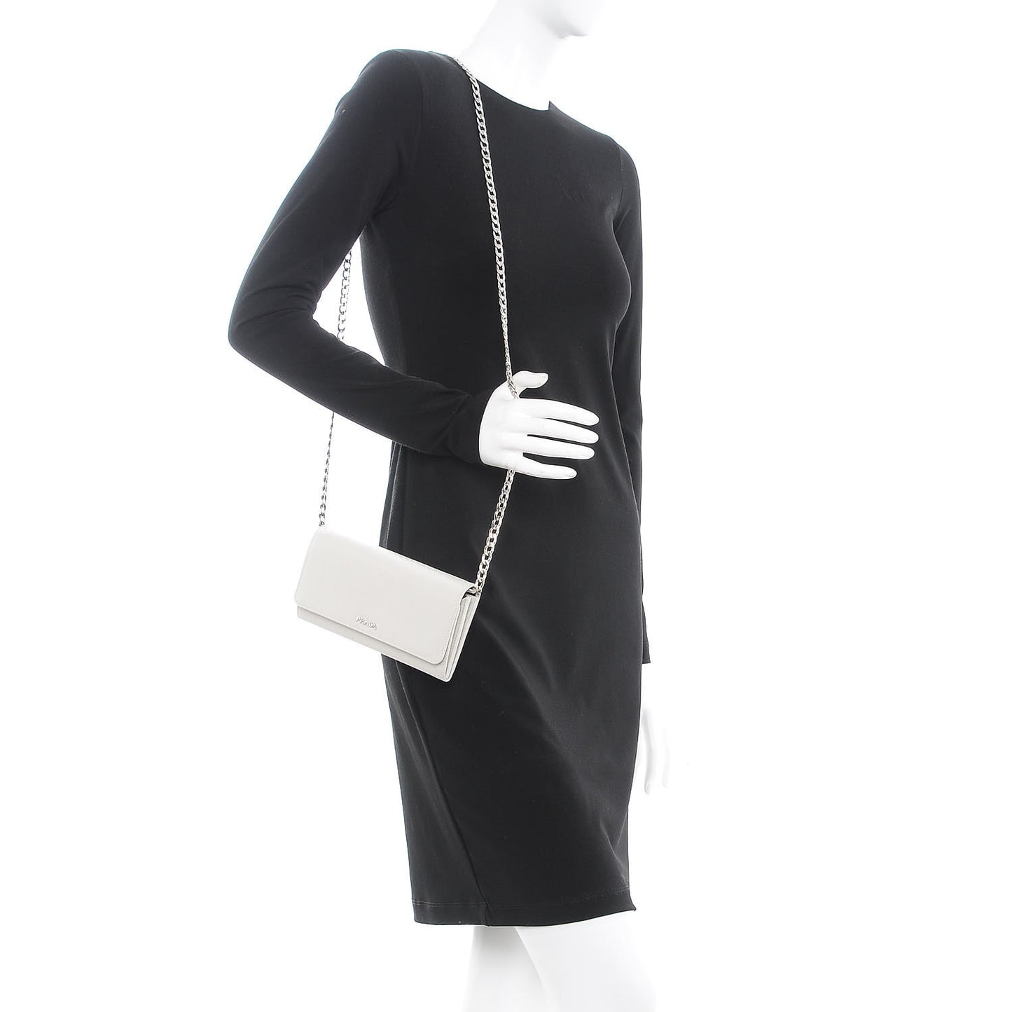 Saffiano Bi-Color Chain Wallet Talco Nero Black