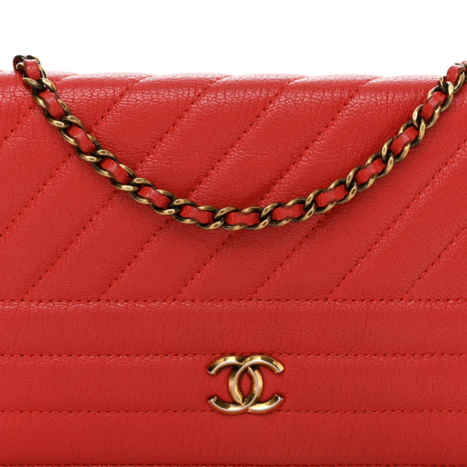 Chanel Goatskin Diagonal Quilted Wallet On Chain WOC Red 8 of 12