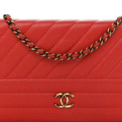 Chanel Goatskin Diagonal Quilted Wallet On Chain WOC Red 8 of 12