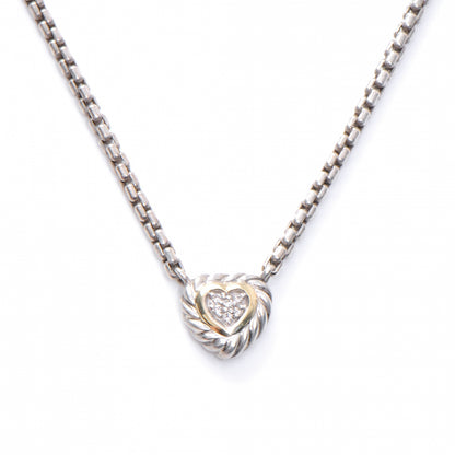 David Yurman Sterling Silver 18K Yellow Gold Diamond Pave Cable Heart Pendant Necklace 1 of 4