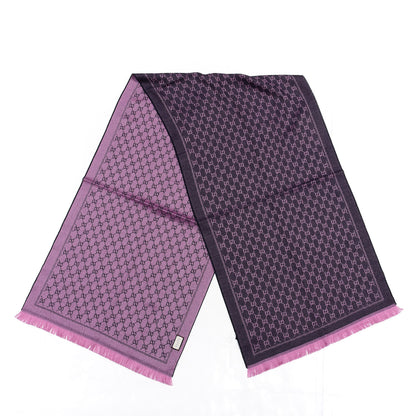 Gucci Wool GG Monogram Reversible New Sten Fringe Scarf Midnight Blue Pink 2 of 4