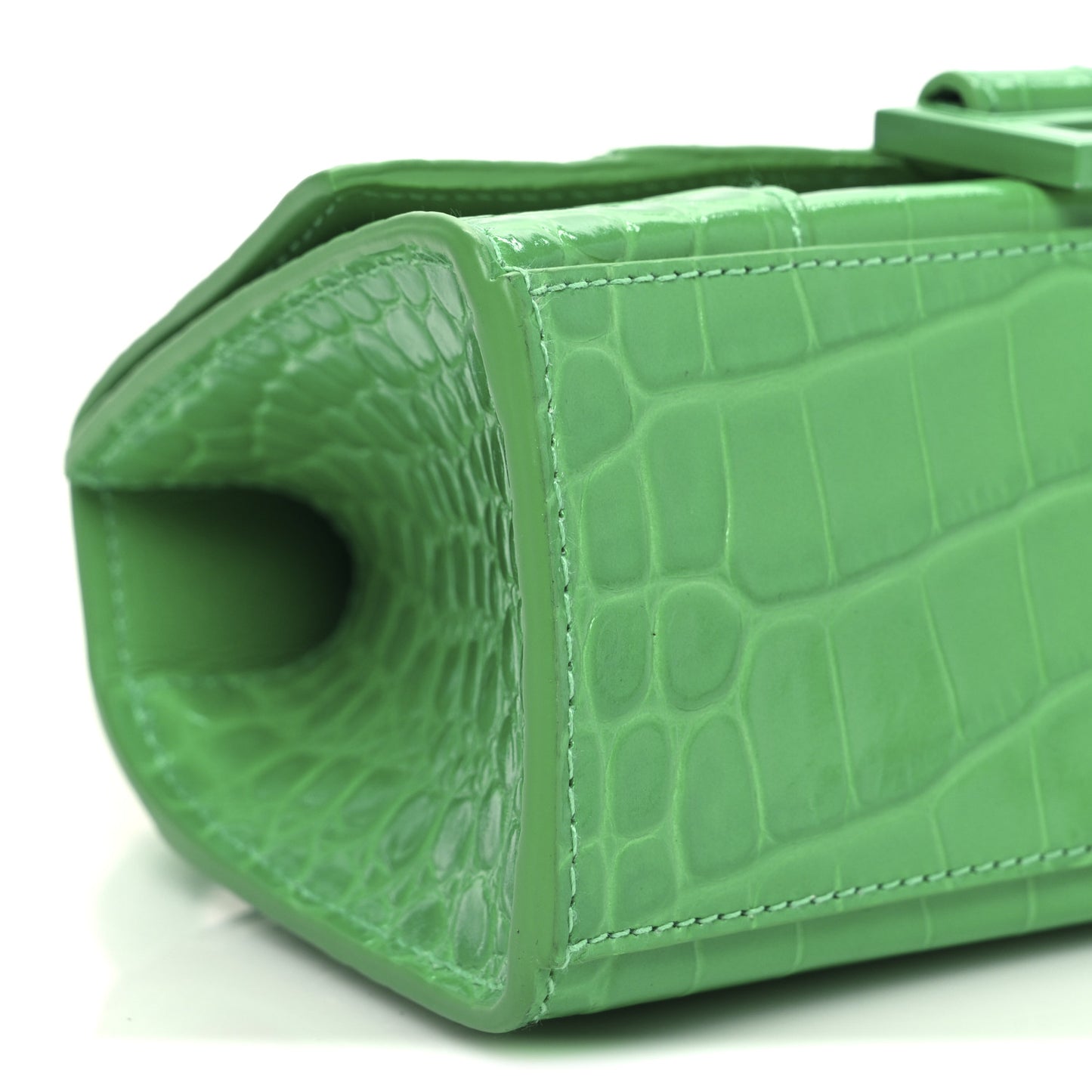 Shiny Calfskin Tonal B Crocodile Embossed Hourglass Top Handle Bag XS Vivid Green