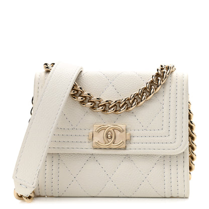 Chanel Caviar Quilted Boy Card Holder On Chain White 1 of 14