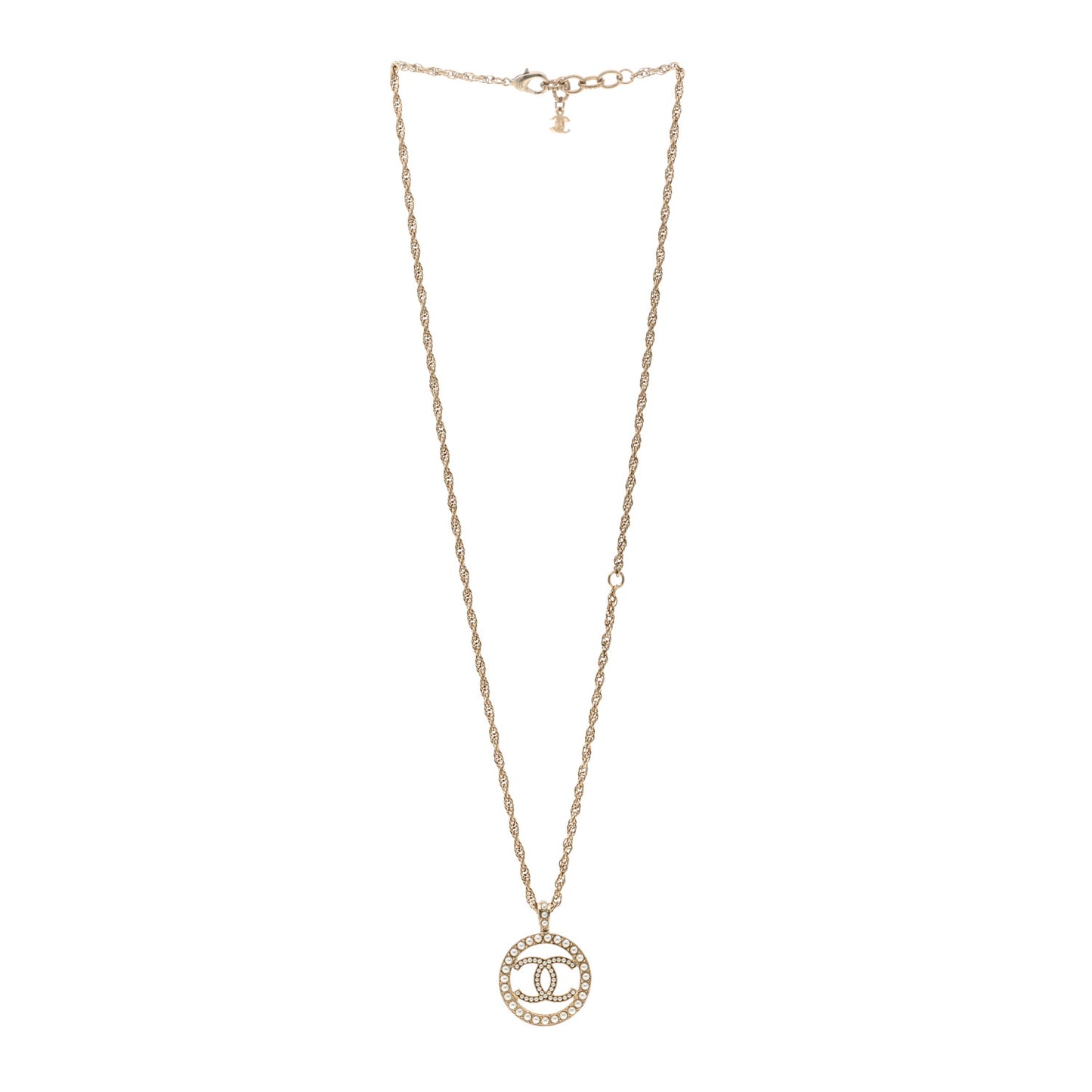 Pearl CC Round Pendant Necklace Gold
