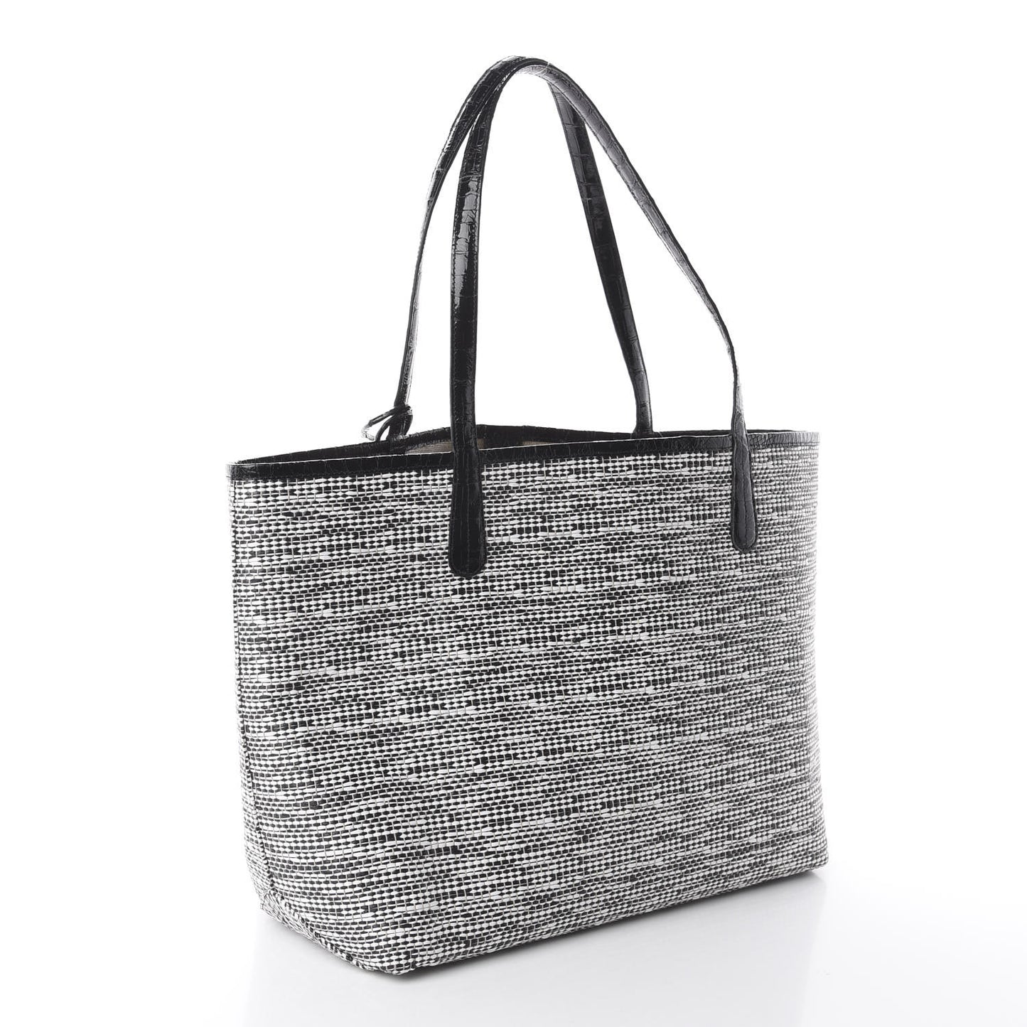 Raffia Crocodile Small Erica Shopper Tote Black