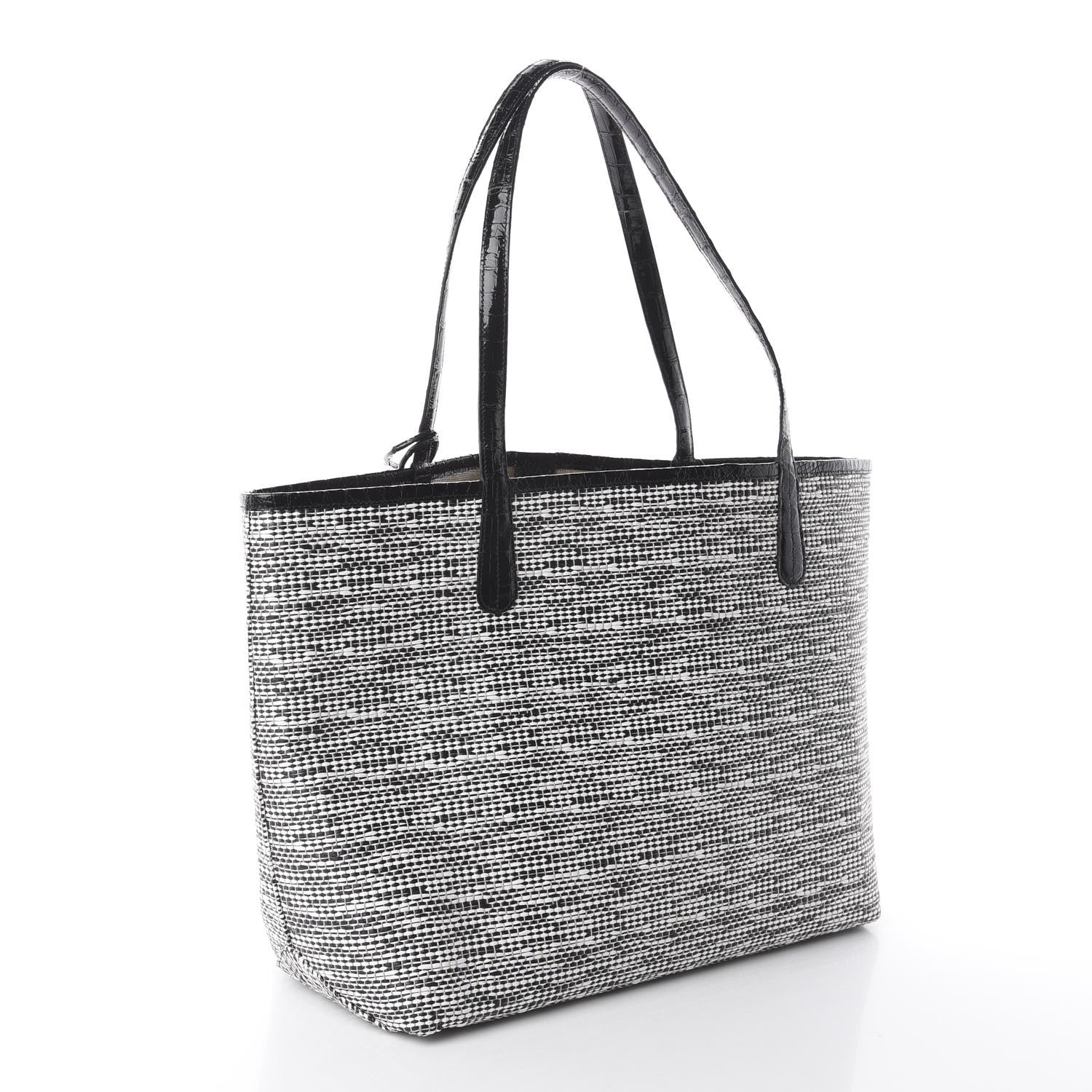 Nancy Gonzalez Raffia Crocodile Small Erica Shopper Tote Black 2 of 8