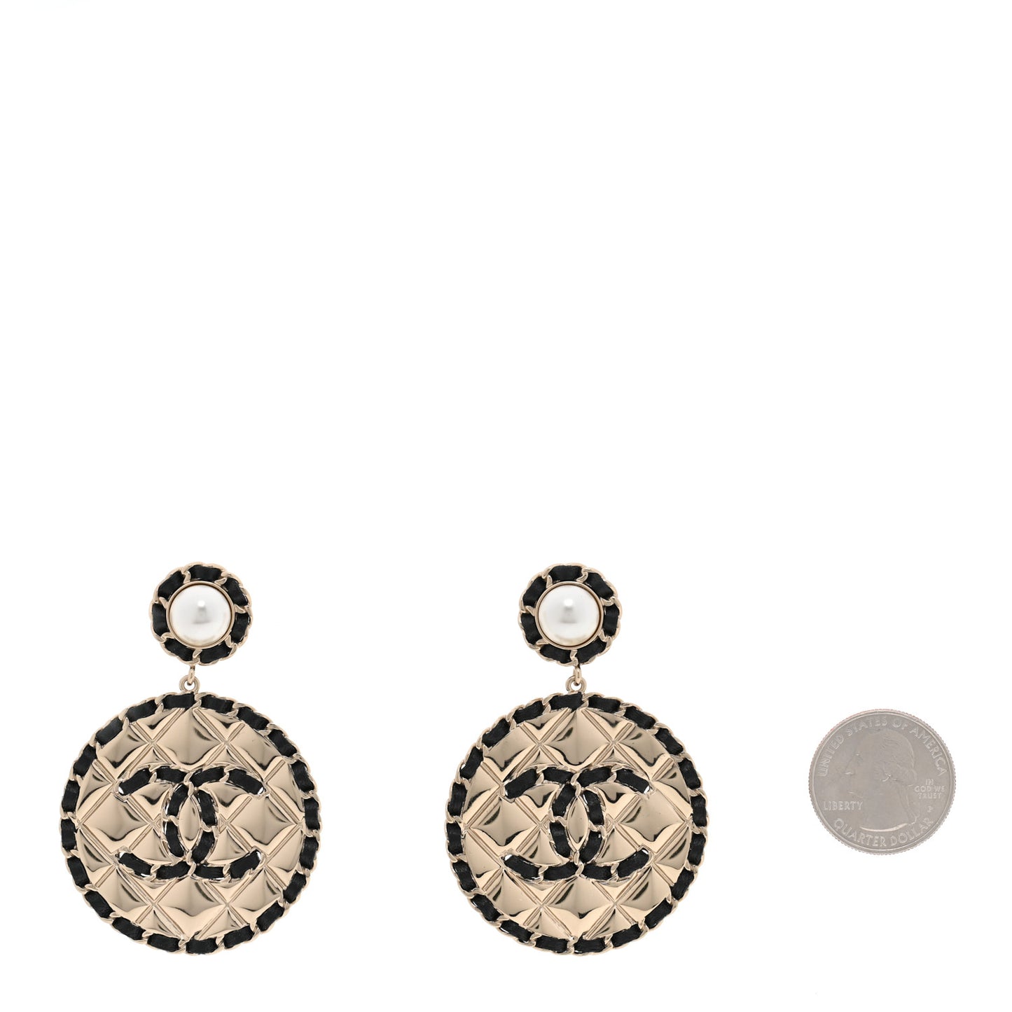 Lambskin Pearl Metal Quilted CC Earrings Gold