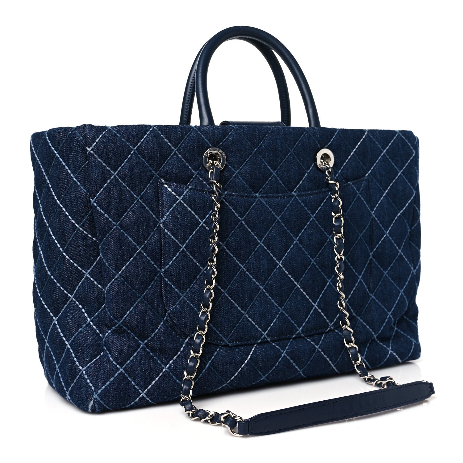 Chanel Denim Quilted Medium Coco Handle Shopping Tote Blue 4 of 12