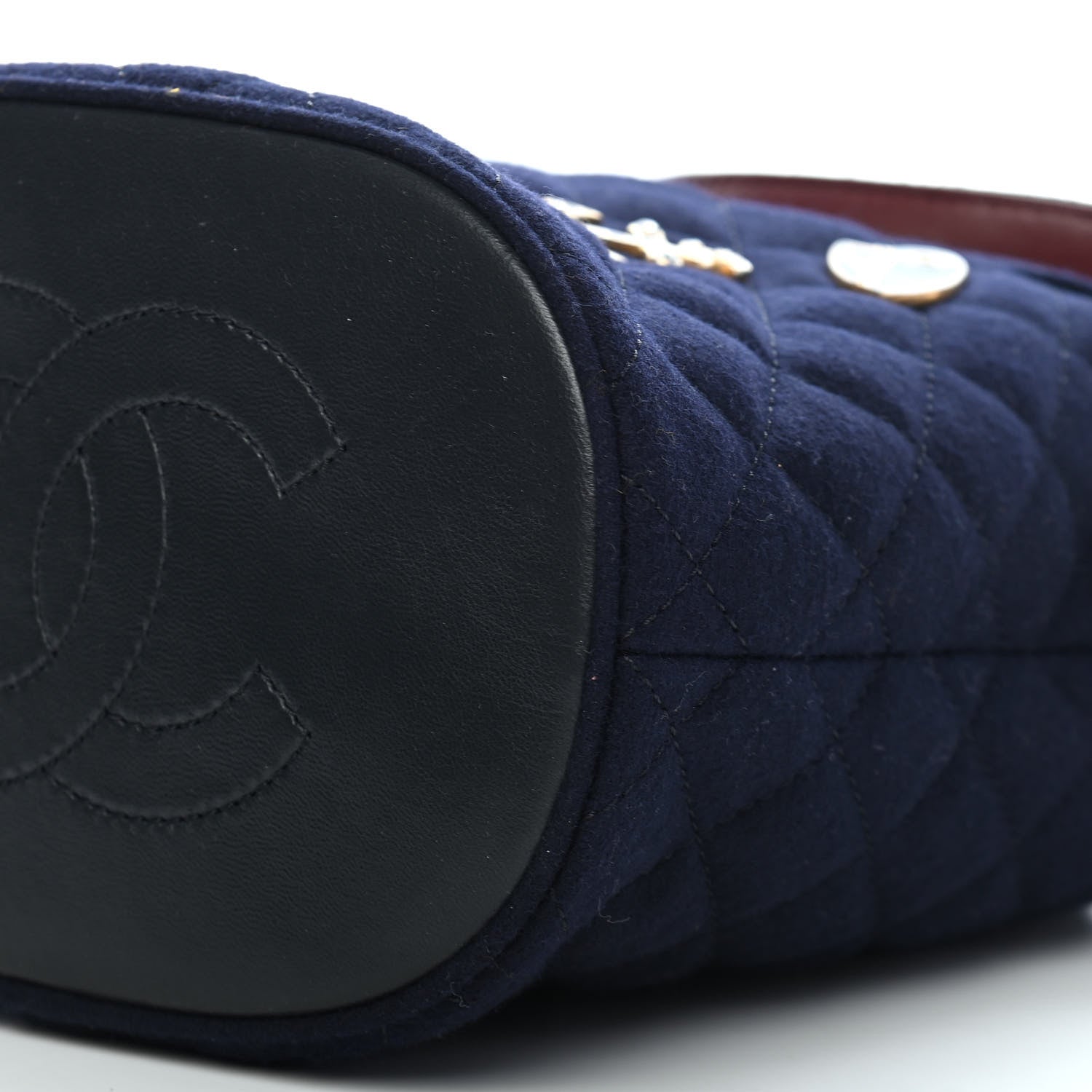 Chanel Felt Quilted Paris Hamburg Charms Drawstring Bucket Bag Dark Navy 9 of 9