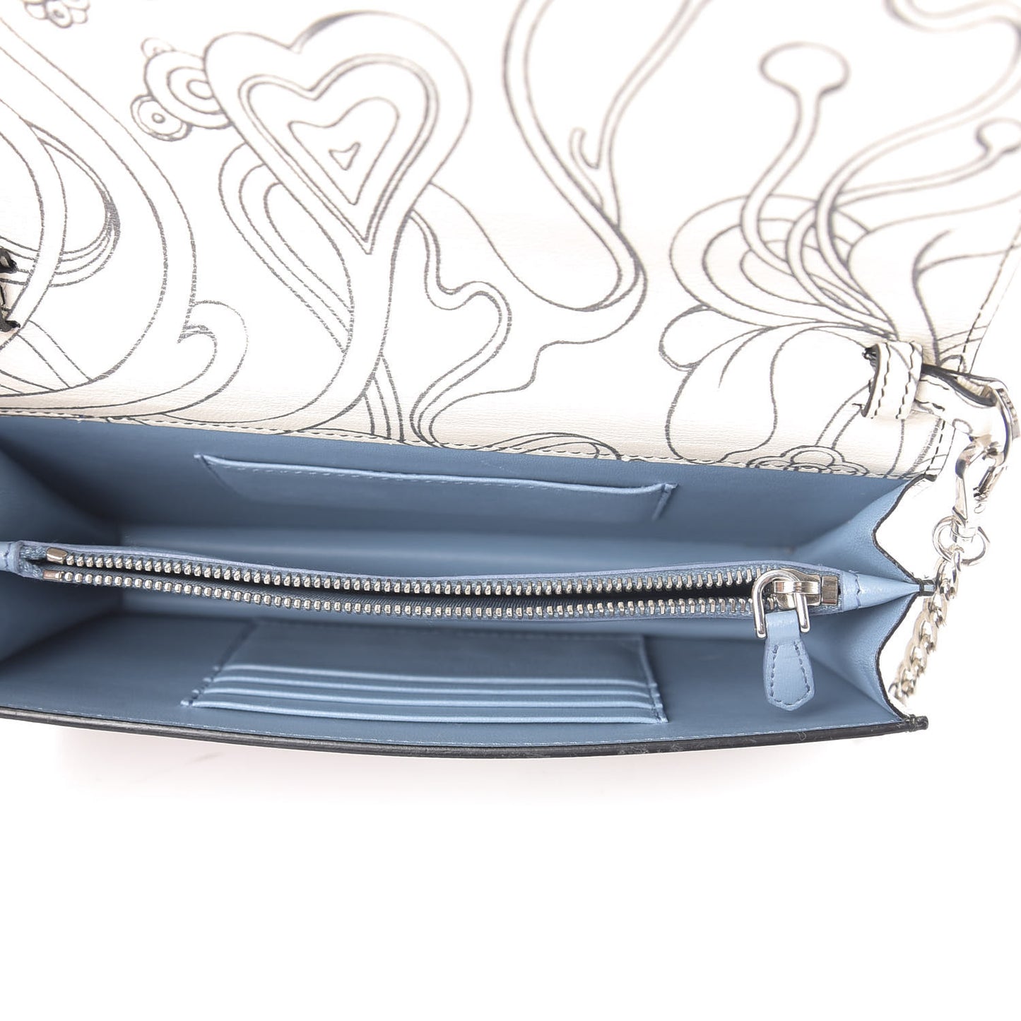 X JAMES JEAN Glace Calfskin Rabbit Print Wallet On Chain Opaline