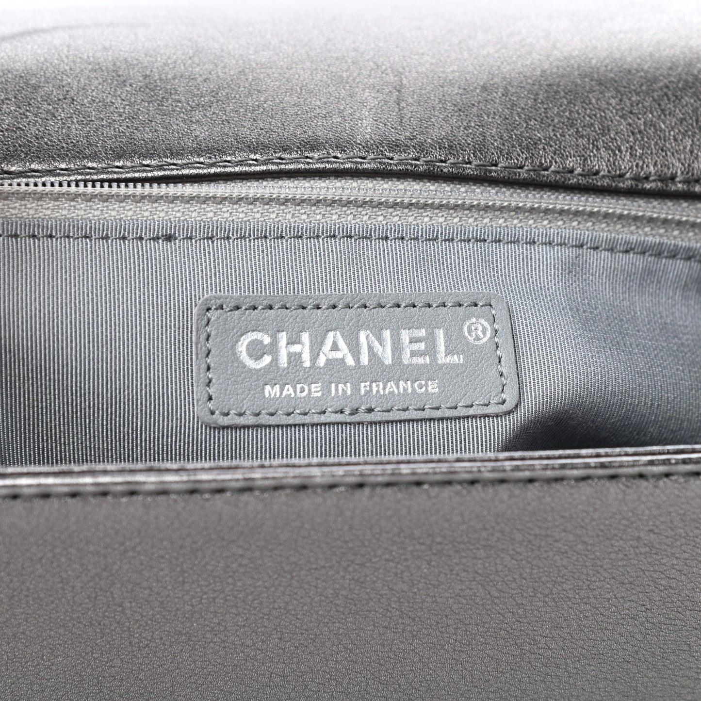Metallic Lambskin Perforated New Medium Boy Flap Dark Silver