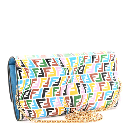 Fendi X SARAH COLEMAN Vitello Liberty Ceylon Micro FF Fish Eye Embossed Continental Envelope Wallet On Chain Multicolor Cyber Blue 3 of 11