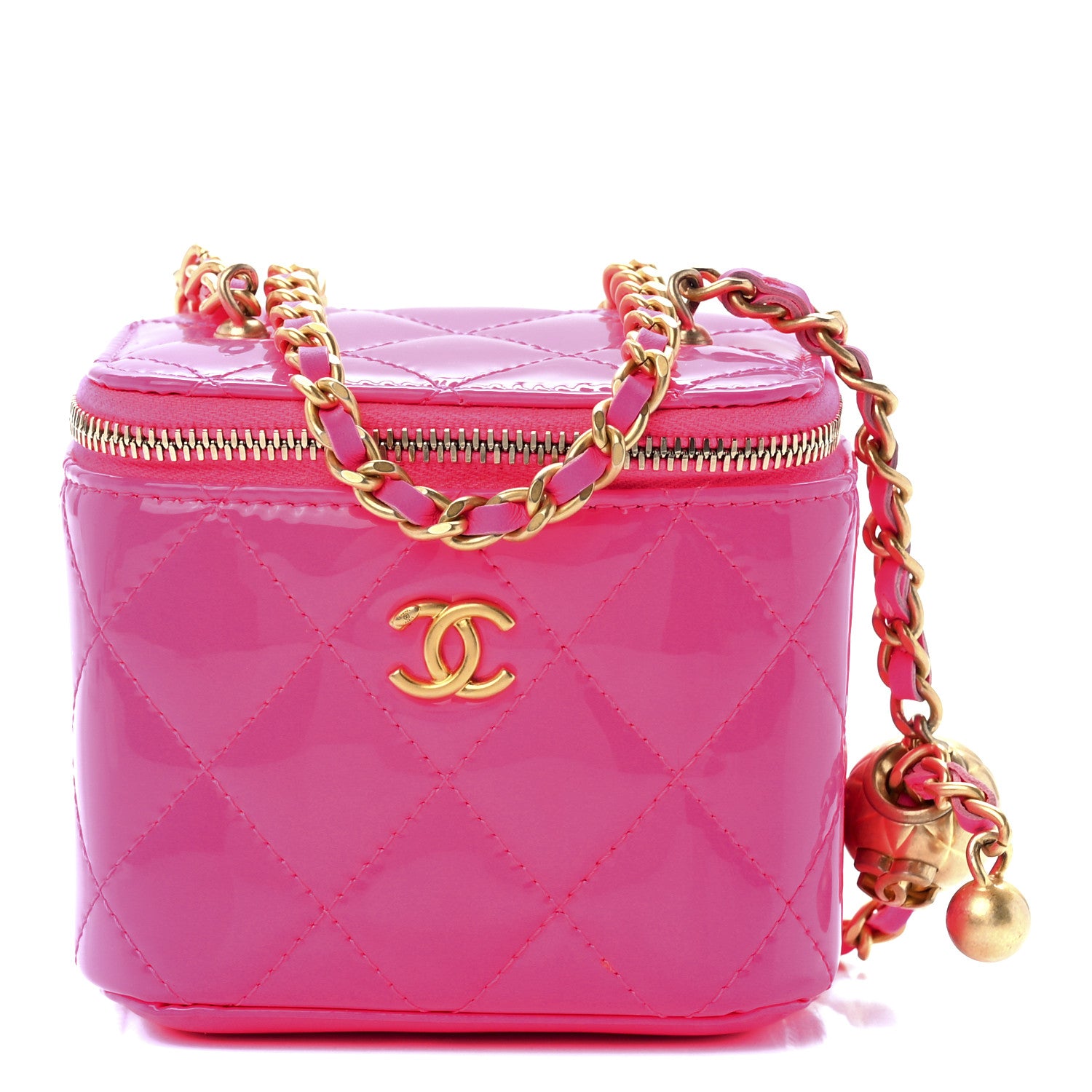 Chanel Patent Quilted Pearl Crush Mini Vanity Case With Chain Neon Pink 1 of 11