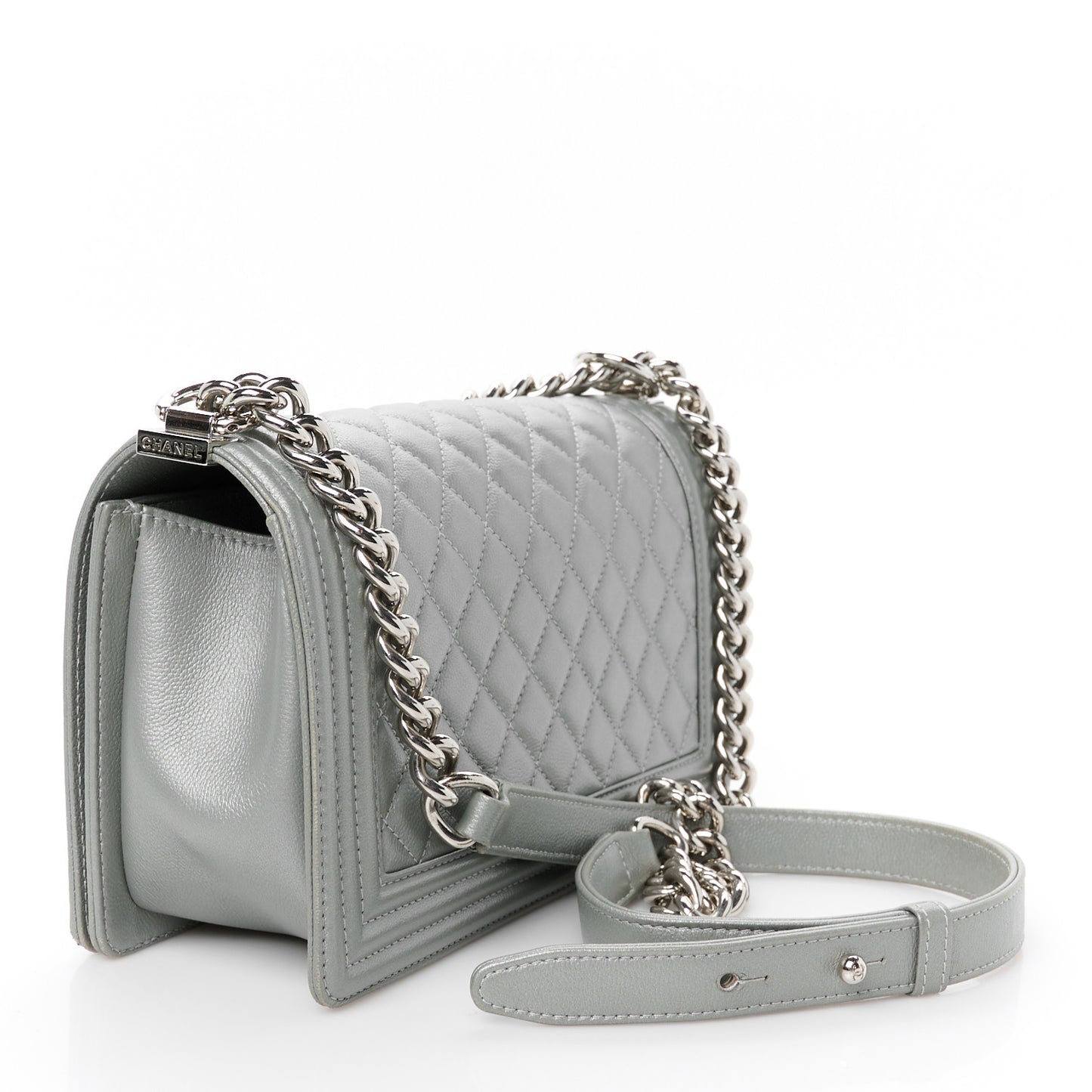 Metallic Caviar Quilted Medium Boy Flap Silver
