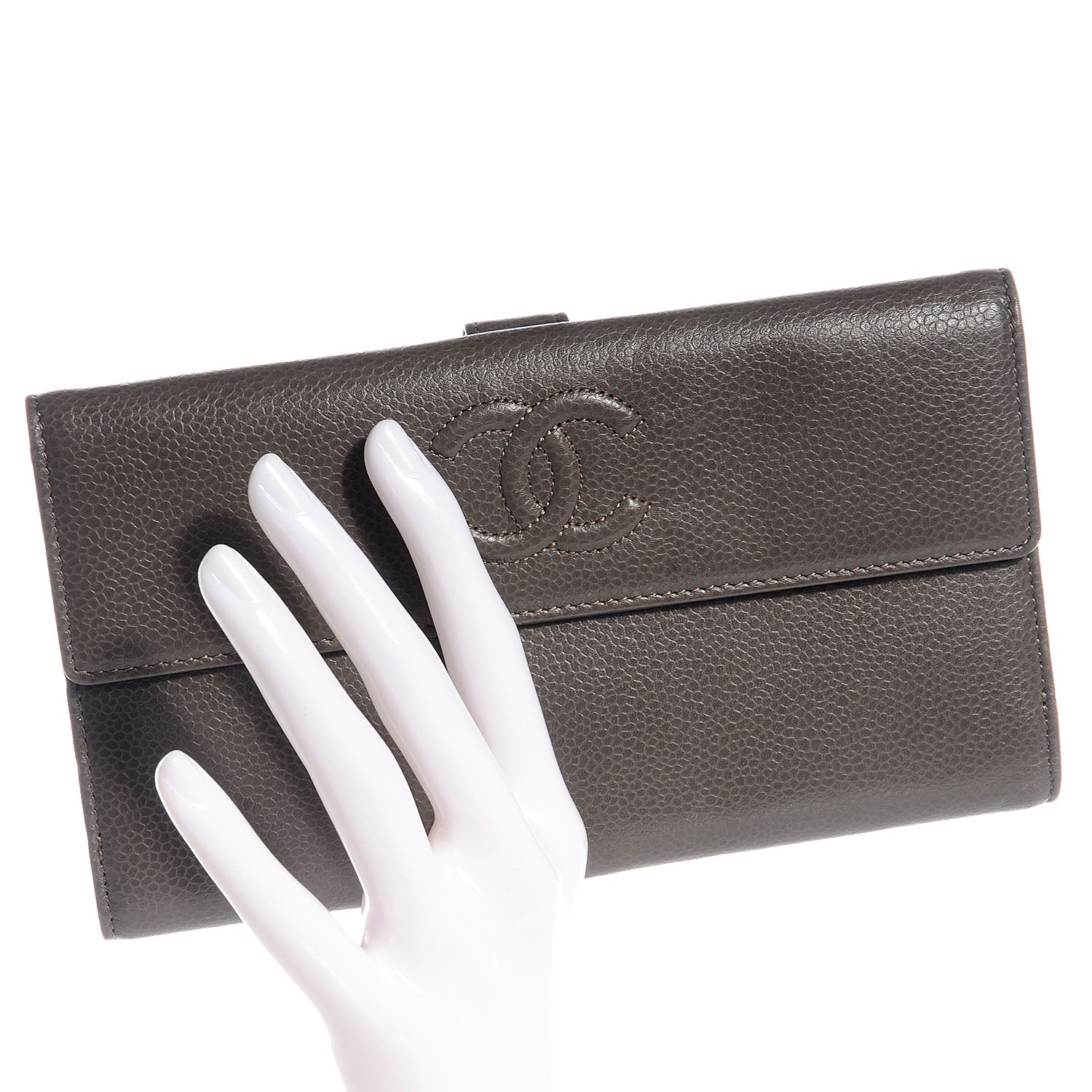 Chanel Caviar CC Long Flap French Wallet Dark Grey 2 of 8