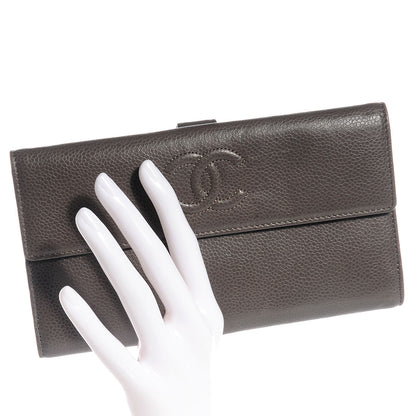 Chanel Caviar CC Long Flap French Wallet Dark Grey 2 of 8