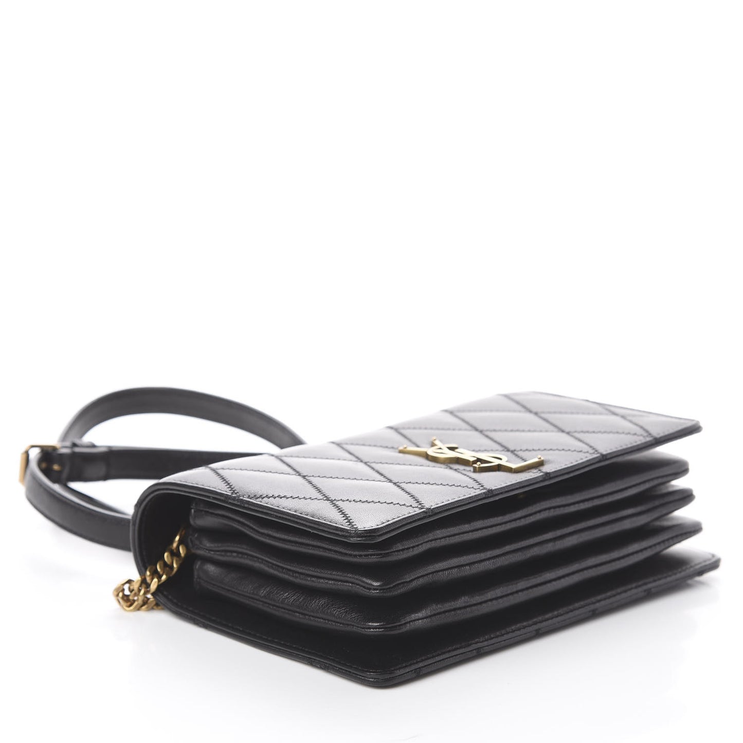 Lambskin Diamond Quilted Monogram Angie Chain Bag Black