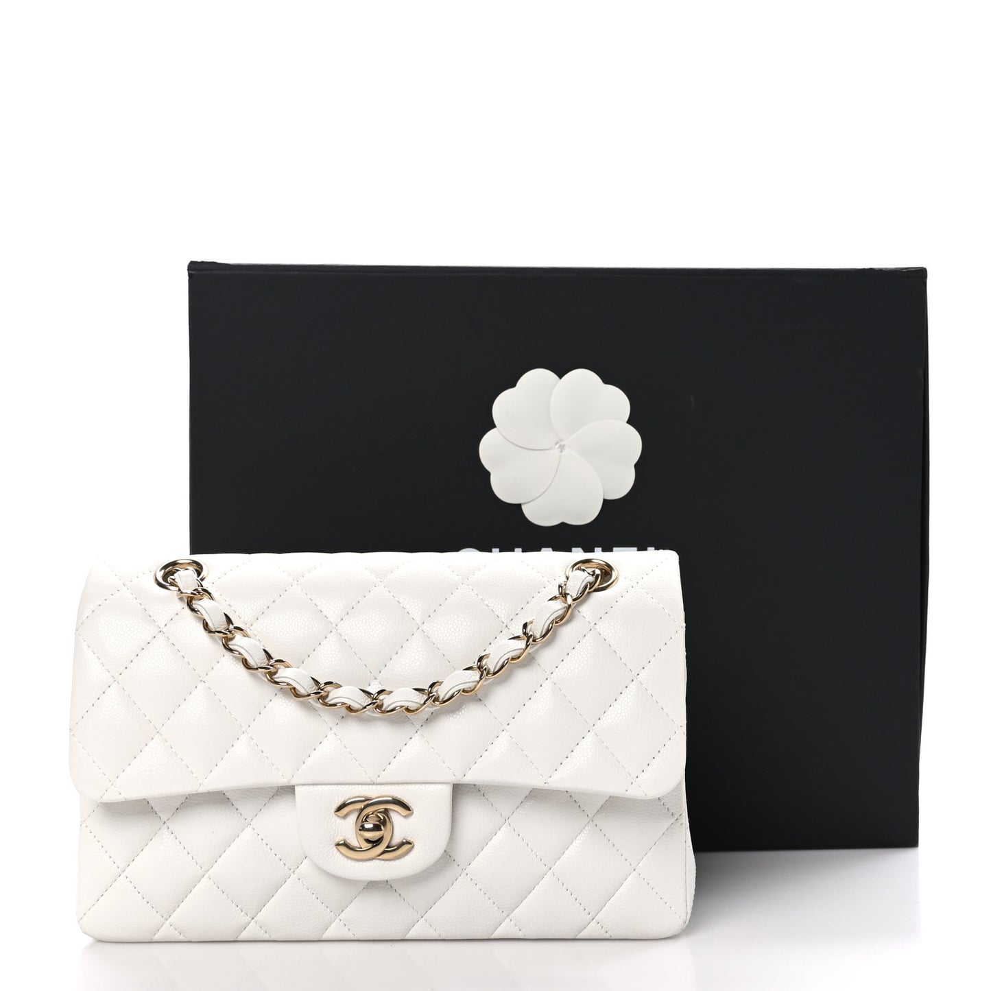 Caviar Quilted Small Double Flap White