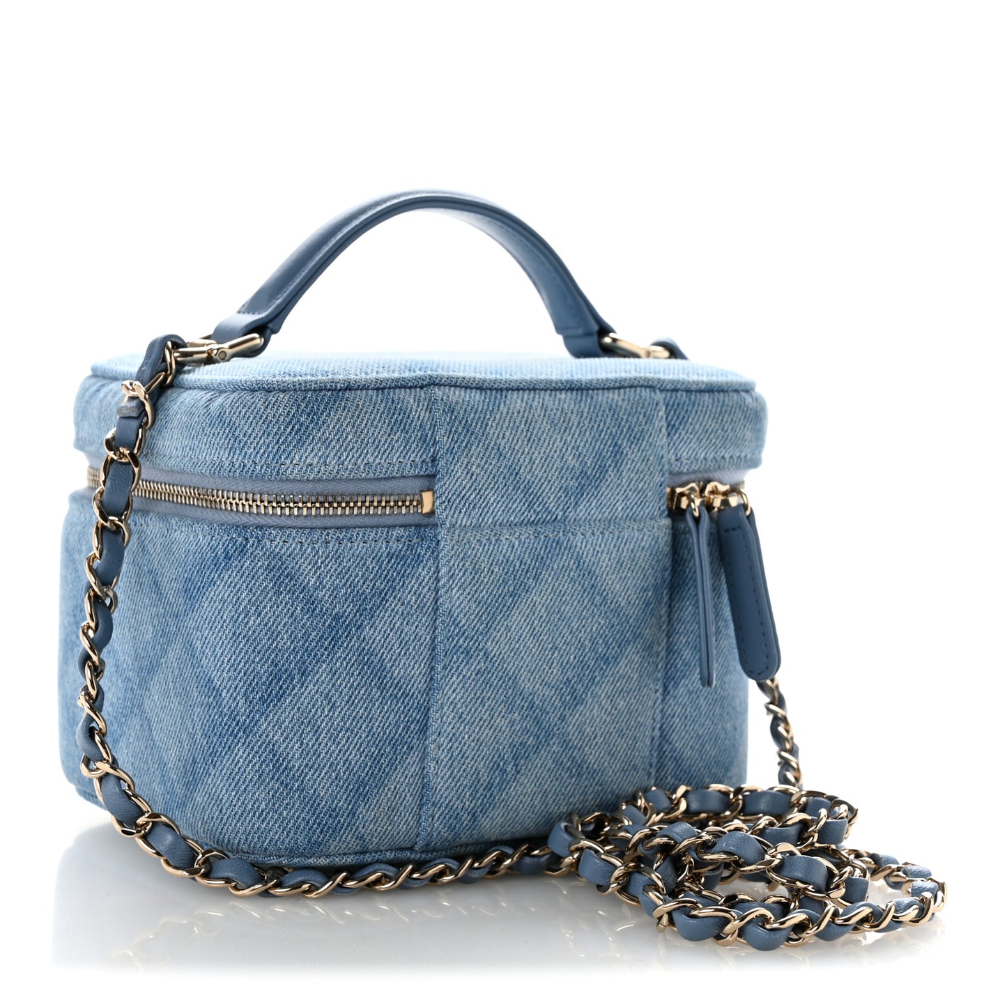 Denim Quilted Small CC Vanity Case Blue