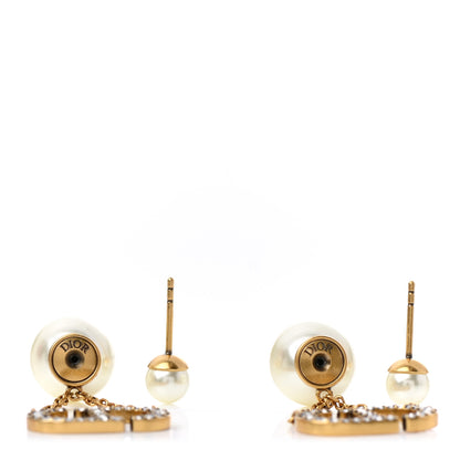 Christian Dior Pearl Crystal Tribal CD Drop Earrings Gold 4 of 4