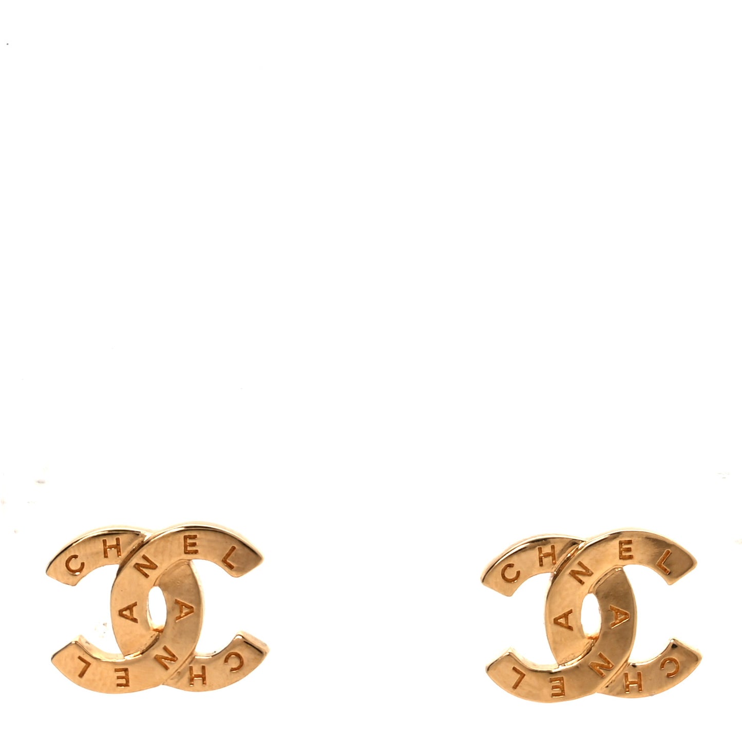 Metal CC Paris Button Stud Earrings Gold