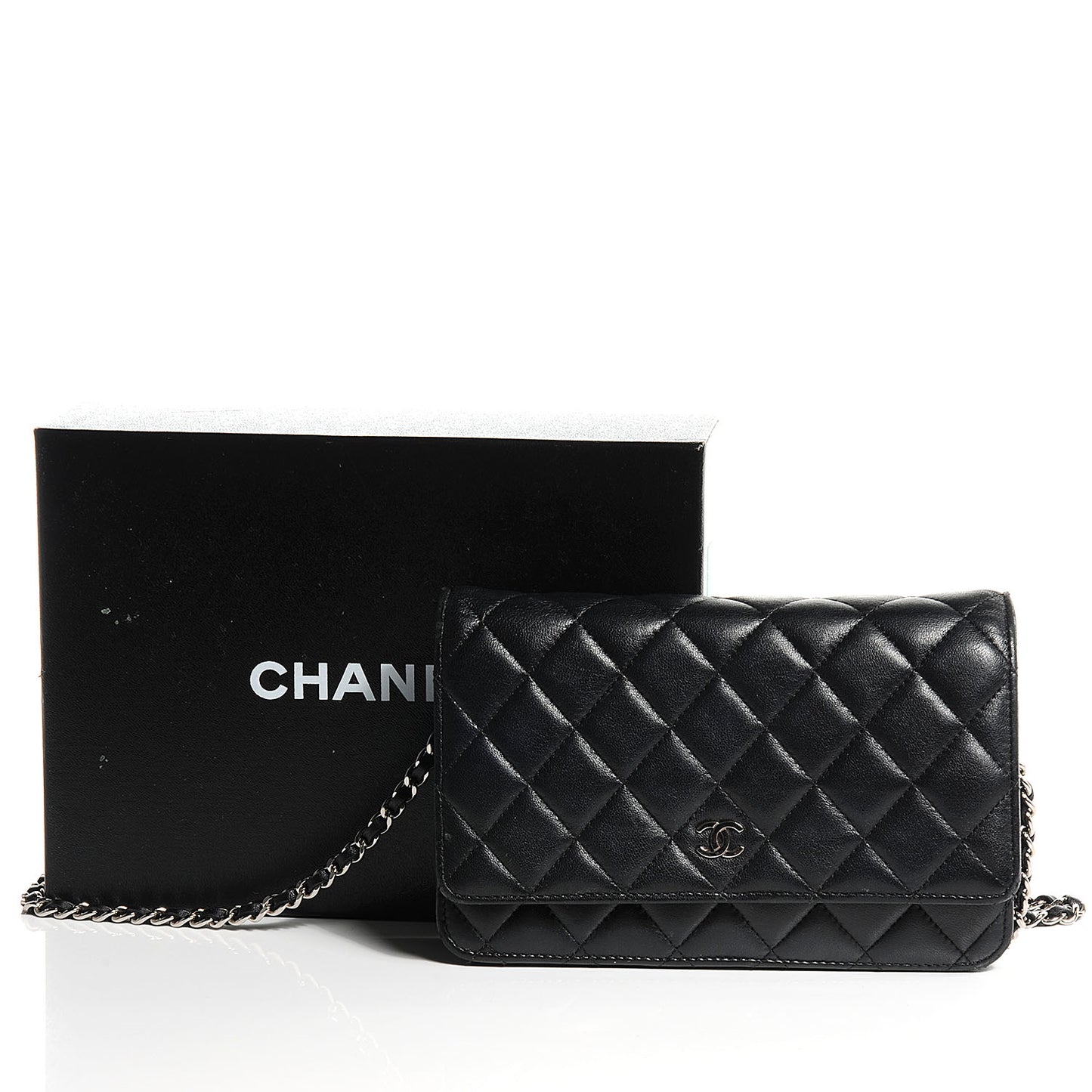 Lambskin Quilted Wallet On Chain WOC Black