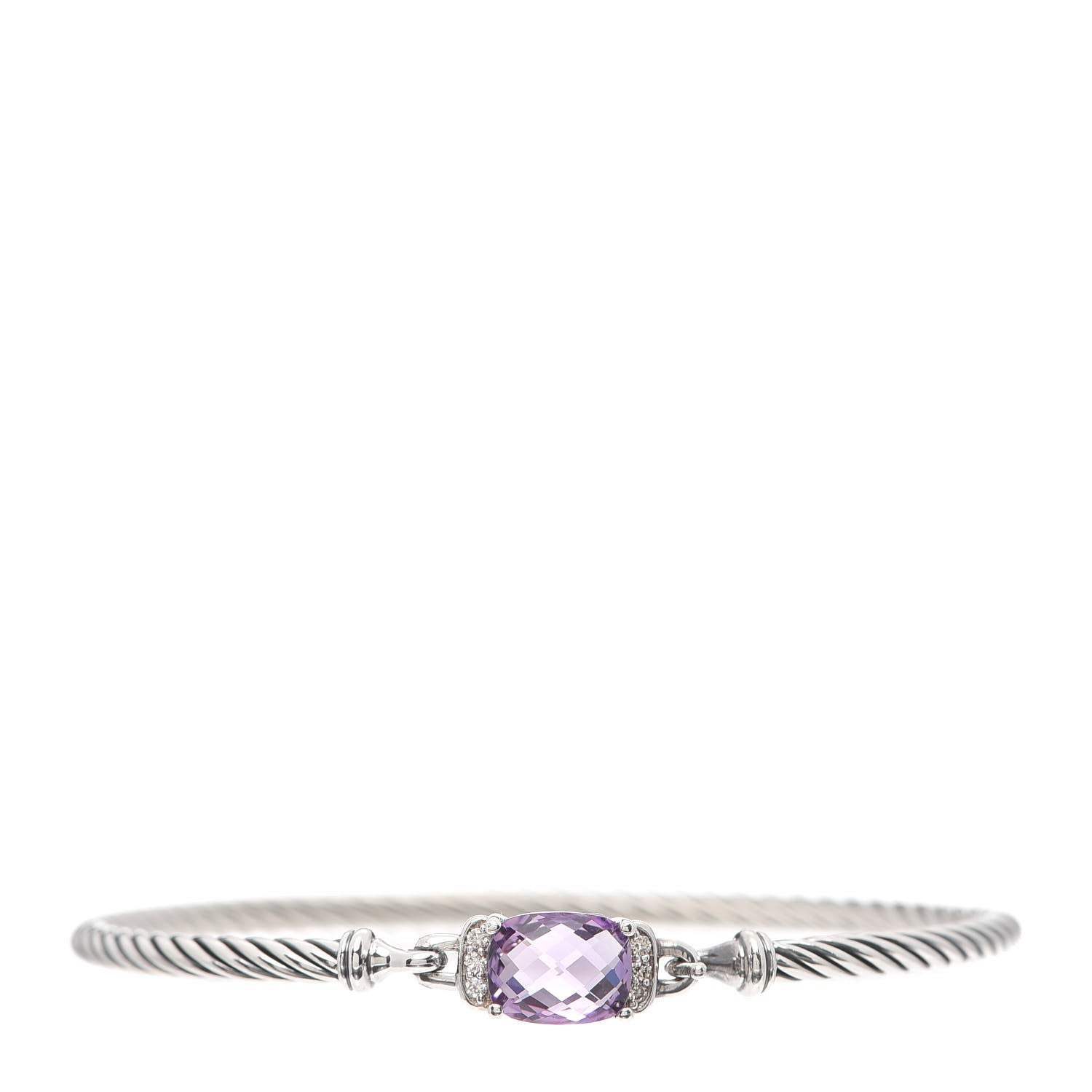 David Yurman Sterling Silver Diamond Amethyst 3mm Petite Wheaton Bracelet 1 of 4