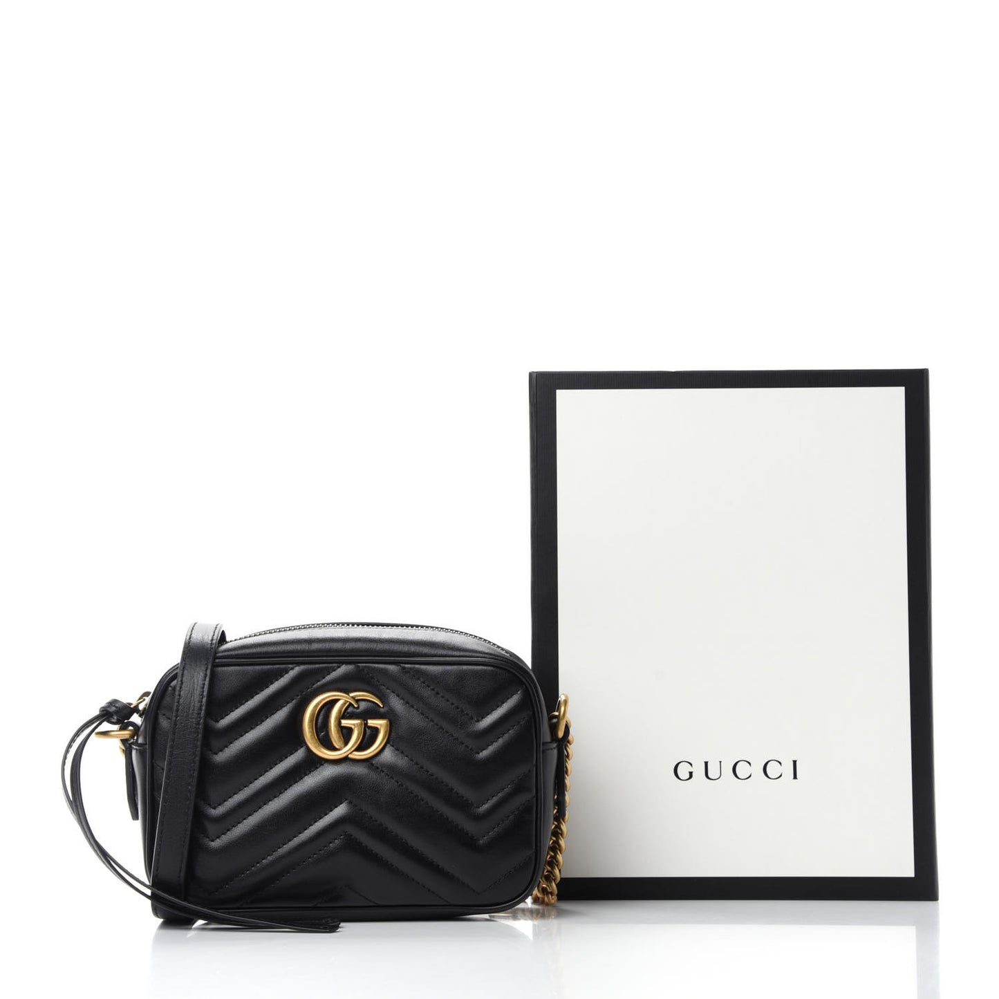 Calfskin Matelasse Mini GG Marmont Chain Shoulder Bag Black
