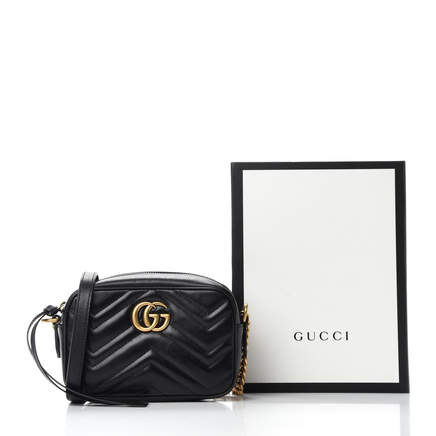 Gucci Calfskin Matelasse Mini GG Marmont Chain Shoulder Bag Black 11 of 11