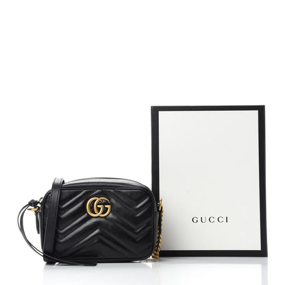 Gucci Calfskin Matelasse Mini GG Marmont Chain Shoulder Bag Black 11 of 11